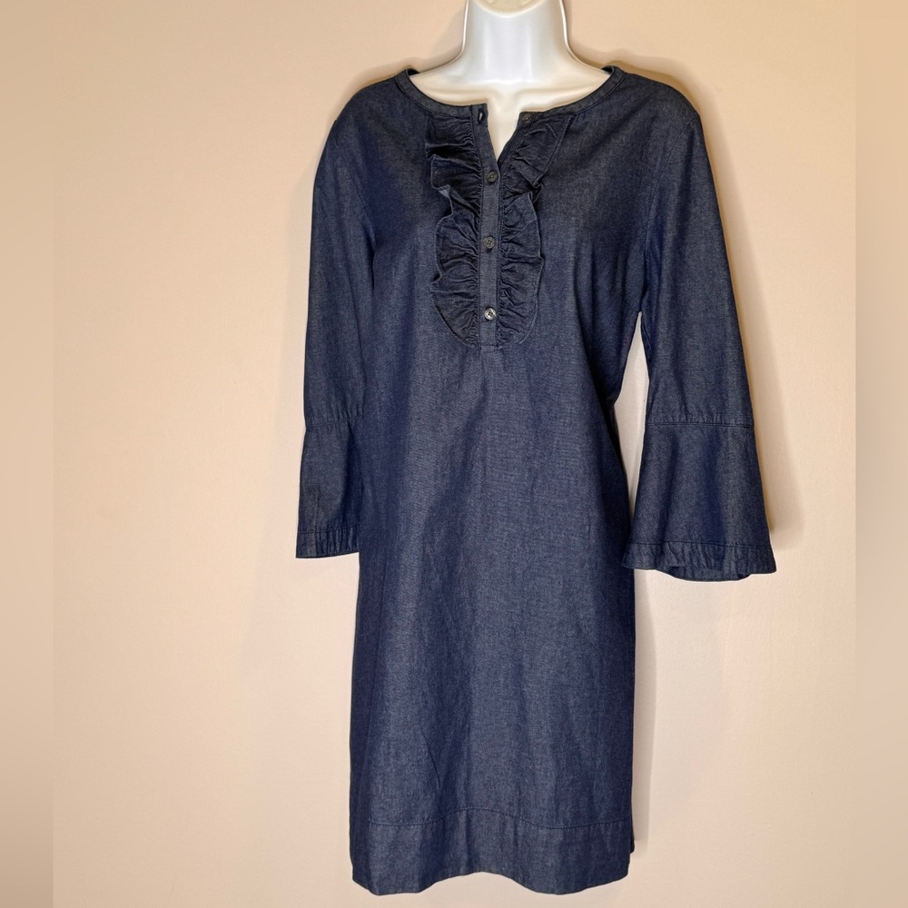 Draper James Navy Ruffle Front Long Sleeve Dress
